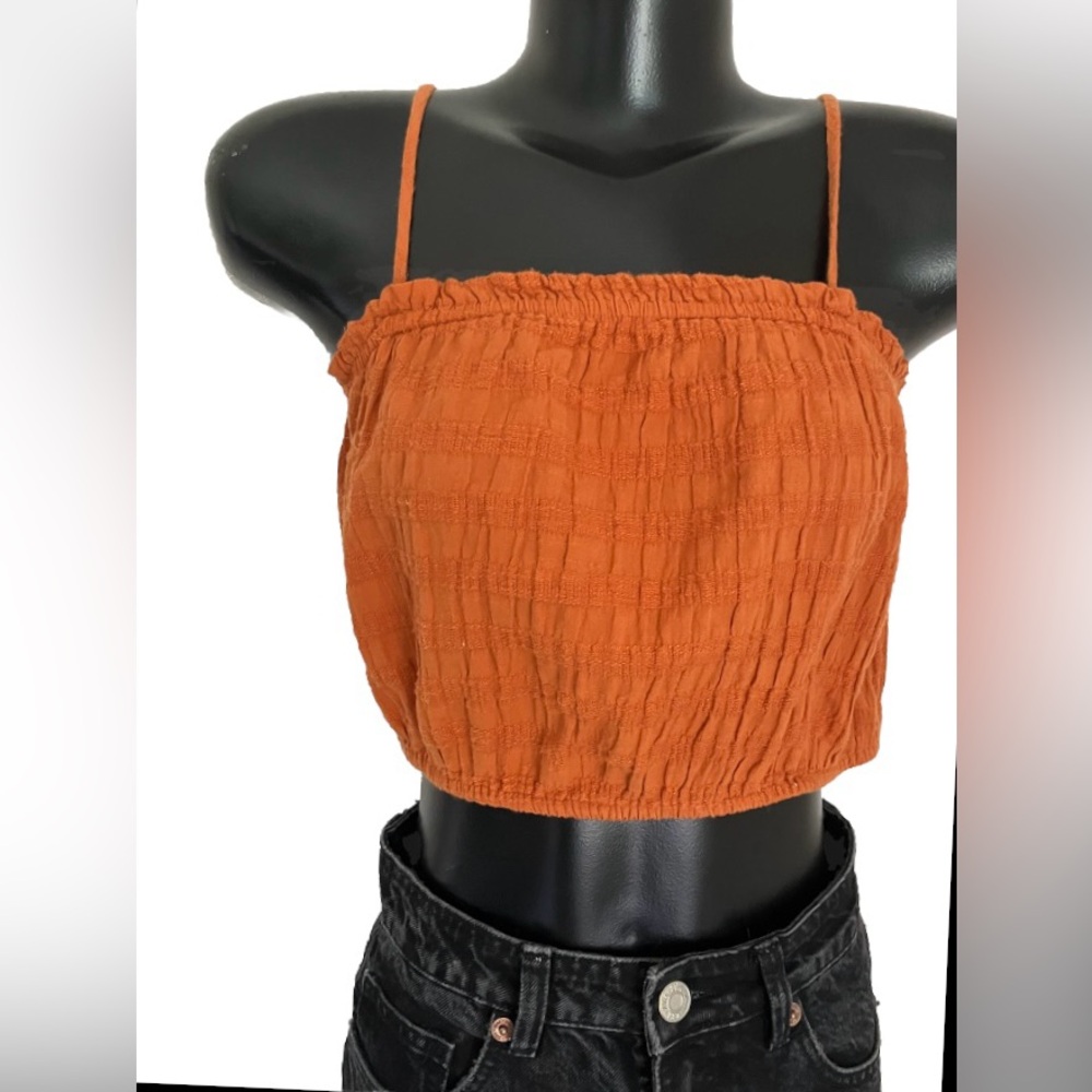 AERIE CHARMING autumn BROWN/Orange Loose Fit Adjustable CROP Top blouse SMALL